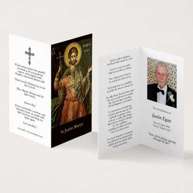 Cartes de prières catholiques | Martyr de St Justi (Inside and Outside)