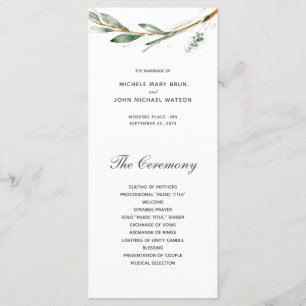 Cartes de programme de mariage à branches simples