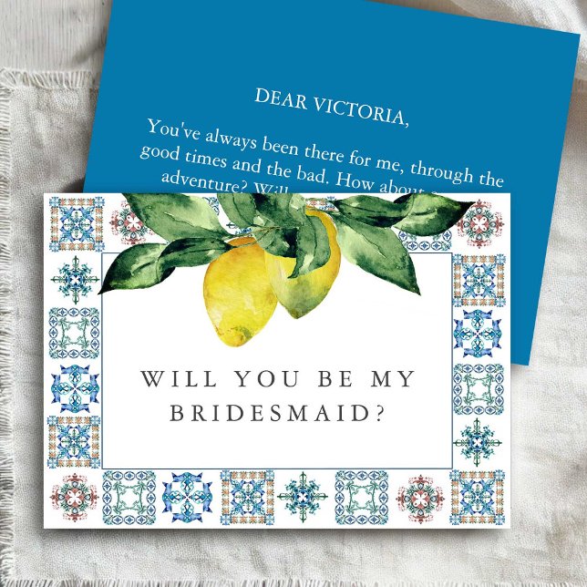 Cartes de propositions de demoiselles d'honneur pe (Bridesmaid proposal cards amalfi theme watercolor art by Victoria Grigaliunas)