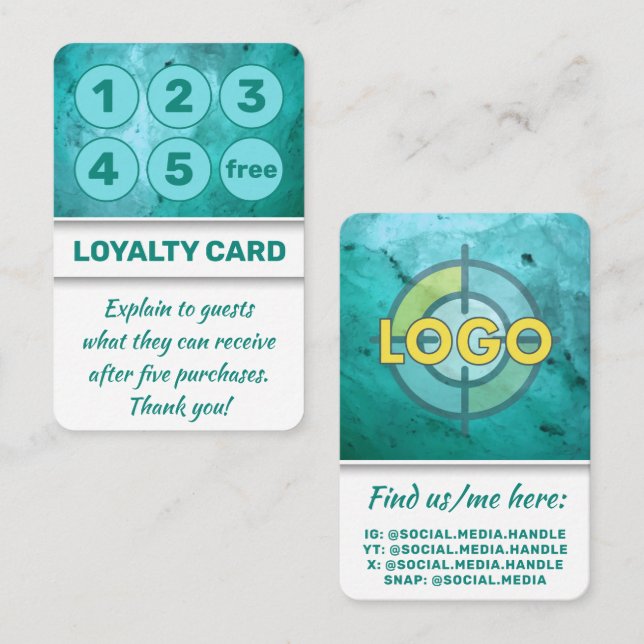Cartes de Punch Turquoise pour Salons Massage Spa (Devant / Derrière)