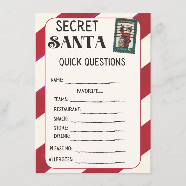 Cartes de questionnaire Secret Père Noël (Devant)