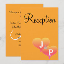 Cartes de réception à monogramme cœurs orange crép