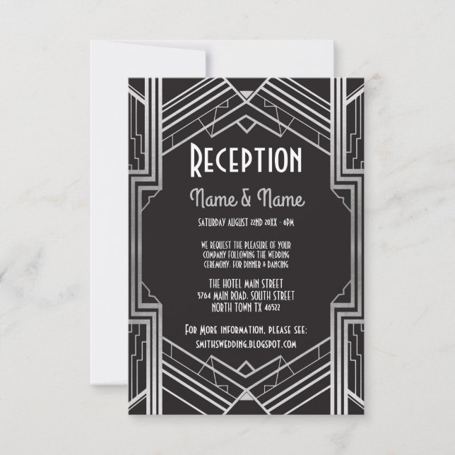 Cartes de réception de mariage Art Déco argent Gat (Devant)