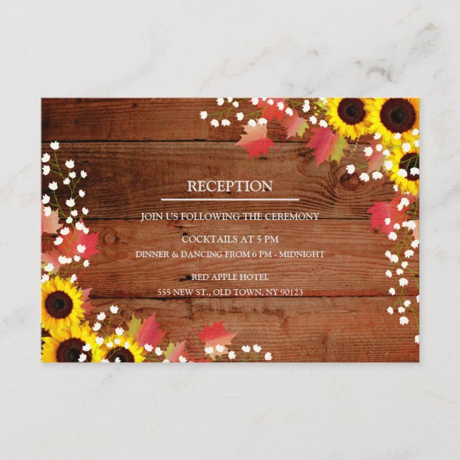 Cartes de réception de mariage automnal au tournes (Devant)