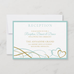Cartes de Réception de Mariage Cœurs - Turquoise &