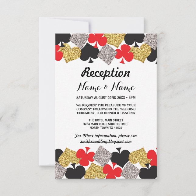 Cartes de Réception de Mariage Fête de Casino Las  (Devant)