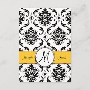 Cartes de réception de mariage noir blanc damassé 