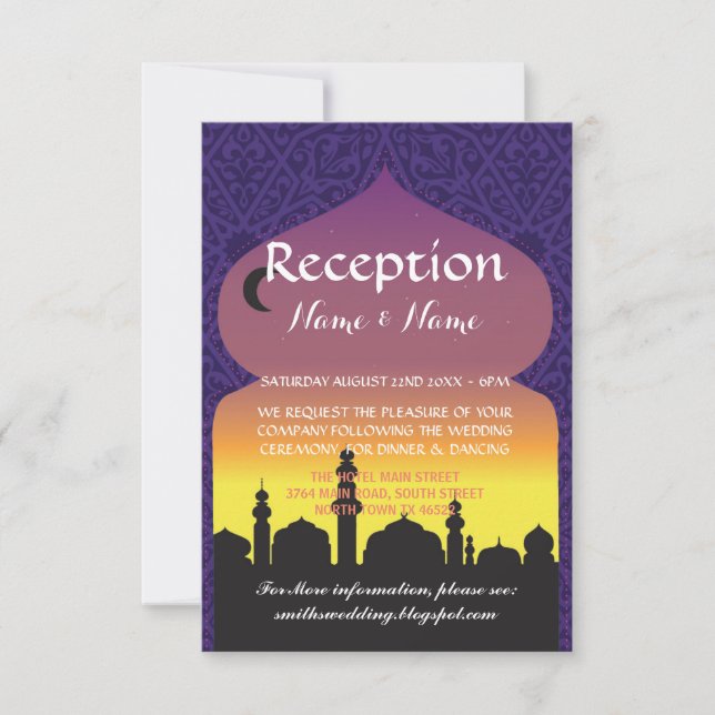 Cartes de Réception de Mariage Nuits Arabes Violet (Devant)
