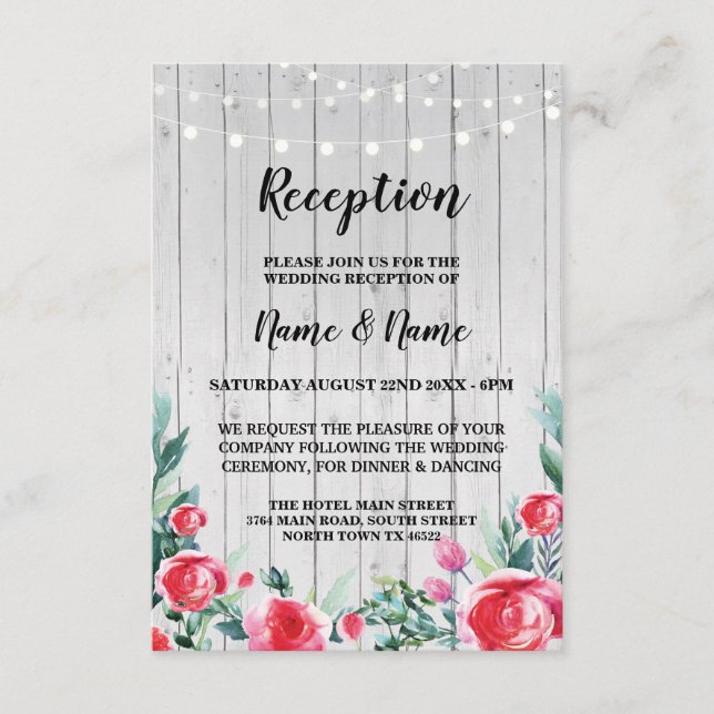 Cartes de réception de mariage Rose rouge Fleurs d (Devant)
