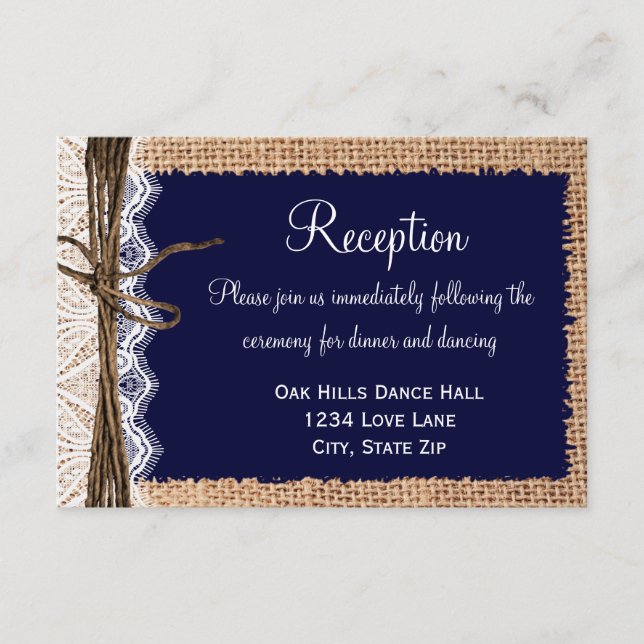 Cartes de réception de mariage rustique en toile d (Devant)