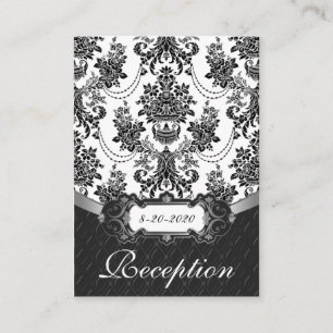 Cartes de réception Mariage damassé en noir et bla