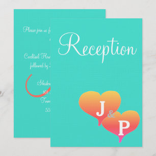 Cartes de réception Monogramme Cœurs Coucher de so