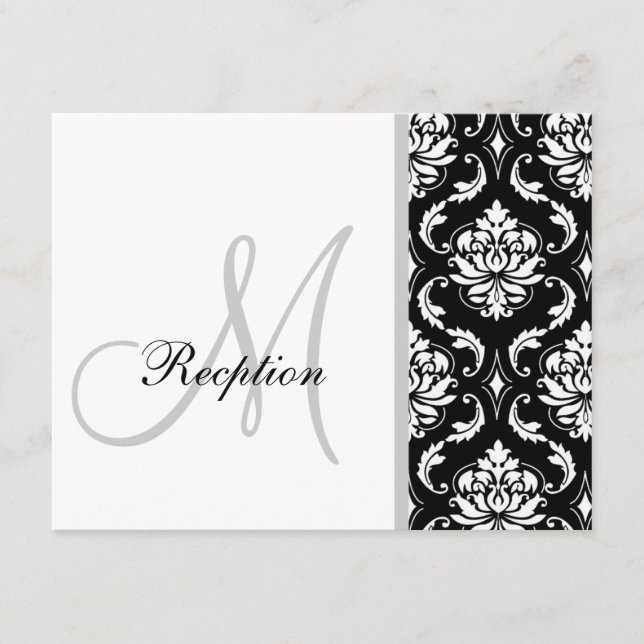 Cartes de réception Noir Damask Monogramme Mariage (Devant)