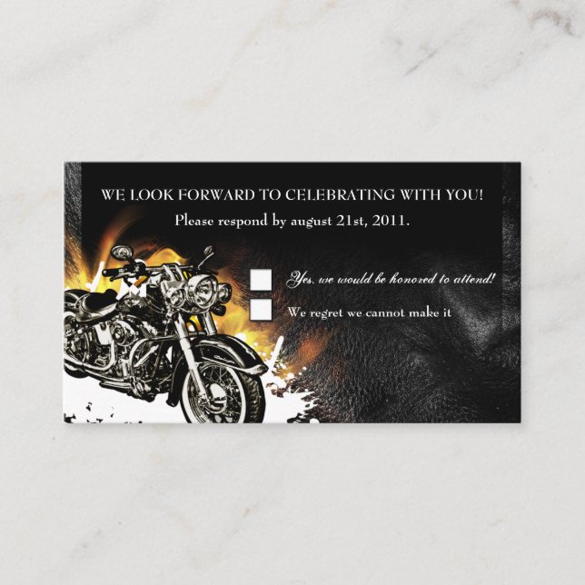 Cartes de réception RSVP en cuir et flammes (Devant)