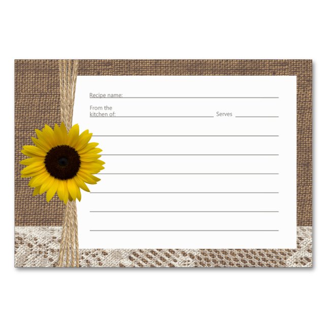 Cartes de recette de dentelle et de tournesol Burl (Devant)