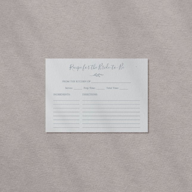 Cartes de recette de douche de mariée Minimal Leaf (Minimal Leaf Dusty Blue Bridal Shower Recipe Cards)