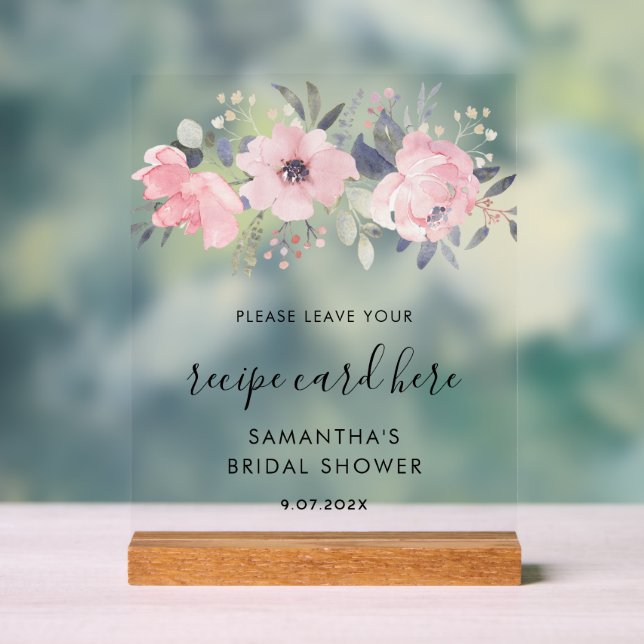 Cartes de recette de fleurs roses aquarelle (Neutre)