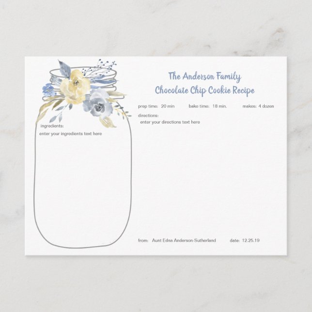 Cartes de recette de la famille Mason Jar Floral D (Devant)