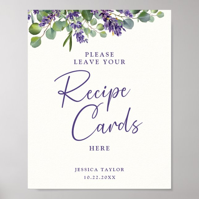 Cartes de recette de mariage floral élégant Poster (Devant)