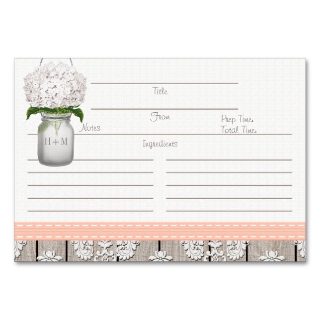 Cartes de recette de pot Mason Hydrangea 3x5 Peach (Devant)