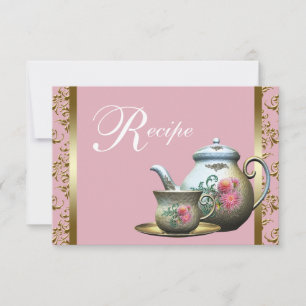 Cartes de recette de tasse à thé en damas or rose