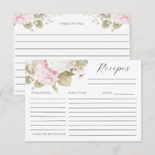 Cartes de recette élégantes aux hortensias blancs