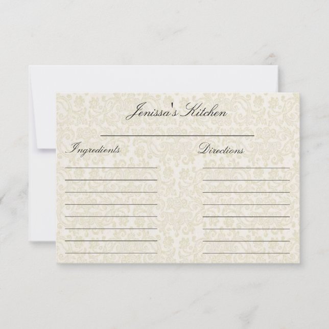 Cartes de recette en dentelle d'ivoire (3,5 po x 5 (Devant)