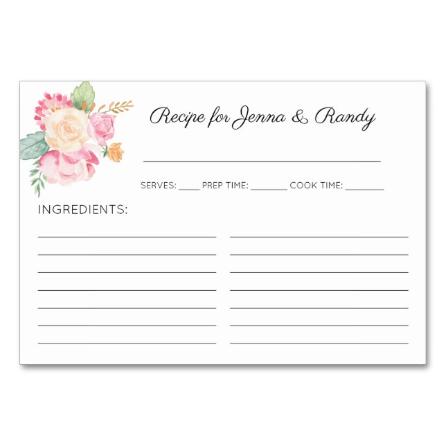 Cartes de recette Fête des mariées Pastel Flowers (Devant)