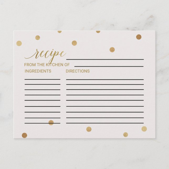 Cartes de recette Fête des mariées Pois d'or (Devant)