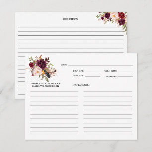 Cartes de recette florales bordeaux Marsala Boho r