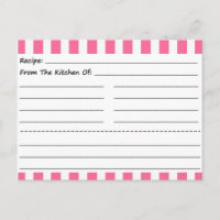 Cartes de recette vierges : Bandes roses et blanch