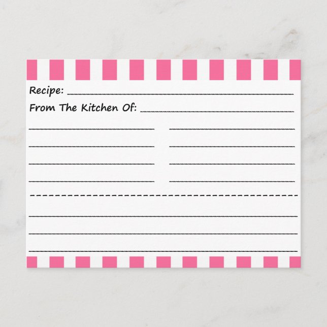 Cartes de recette vierges : Bandes roses et blanch (Devant)