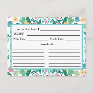 Cartes de recettes Aqua Rose Floral de la cuisine