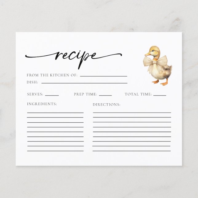 Cartes de recettes Baby shower canard aquarelle (Devant)