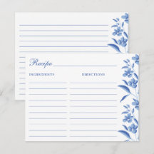 Cartes de recettes Bleu & Blanc Élégantes