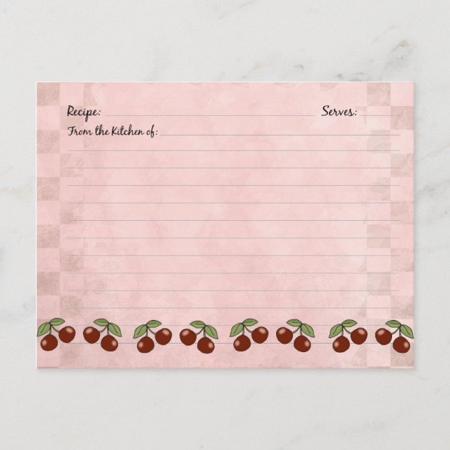 Cartes de recettes de cerise mignonne (Devant)