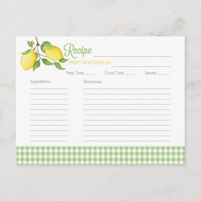 Cartes de recettes de citron - Cartes de recettes  (Devant)