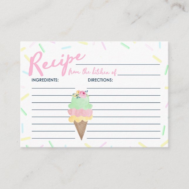 Cartes de recettes de crème glacée aquarelle (Devant)