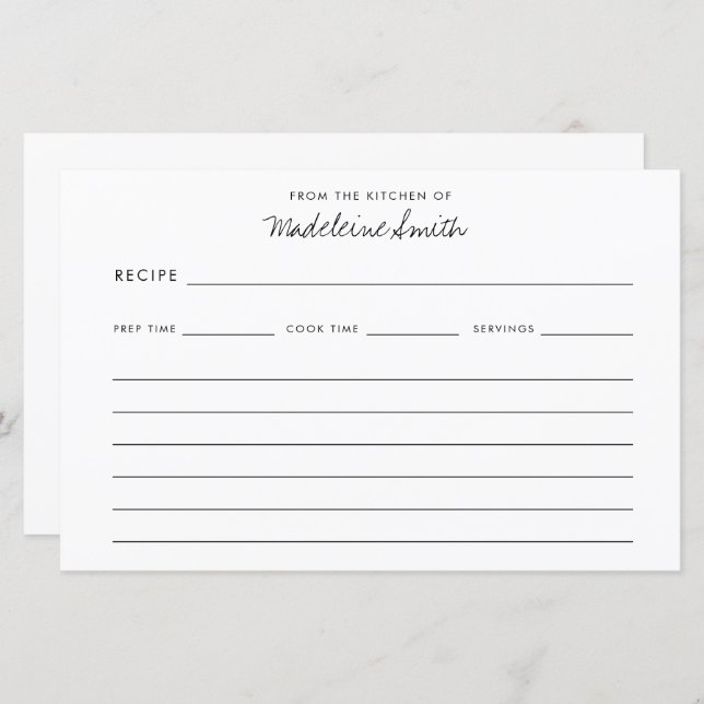 Cartes de recettes de cuisine moderne (Devant / Derrière)