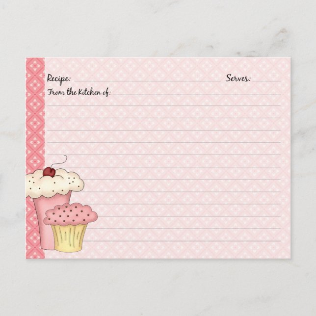 Cartes de recettes de Cupcake Mignonnes (Devant)