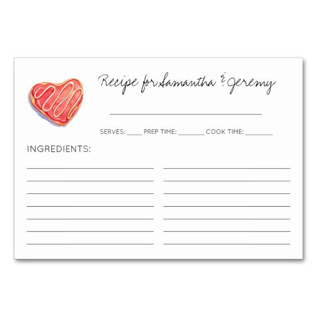Cartes de recettes de Fête des mariées Coeur Cooki (Devant)