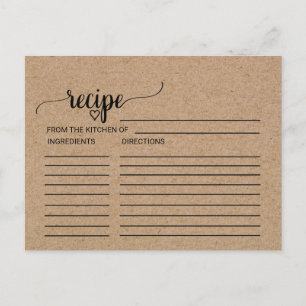 Cartes de recettes de Fête des mariées Faux Kraft 
