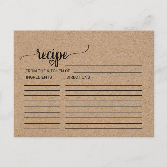 Cartes de recettes de Fête des mariées Faux Kraft  (Devant)