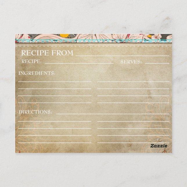 Cartes de recettes de Fête des mariées - Floral ru (Dos)