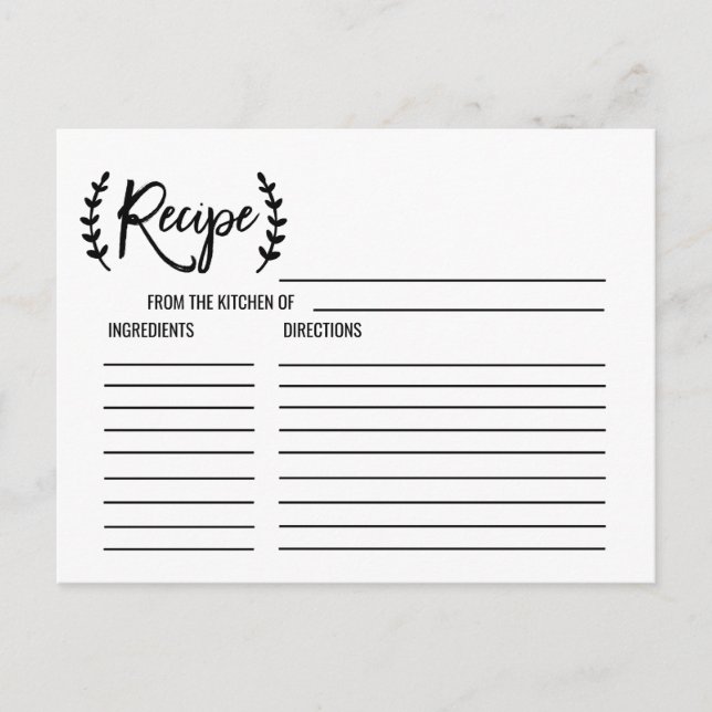 Cartes de recettes de Fête des mariées noire blanc (Devant)
