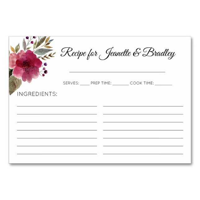 Cartes de recettes de Fêtes des mariées florales d (Devant)