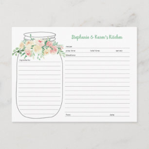 Cartes de recettes de jarres de maçon florales de 