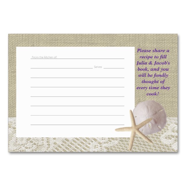 Cartes de recettes dentelle et dollar de sable (Devant)