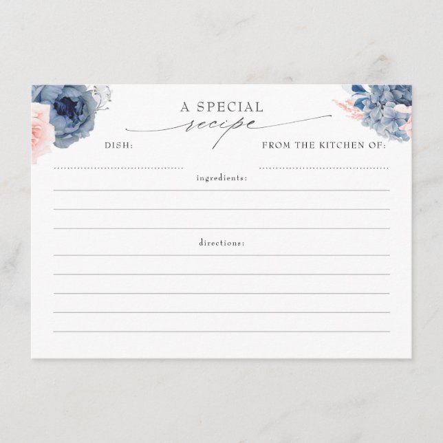 Cartes de recettes élégantes bleu poussiéreux et m (Devant)