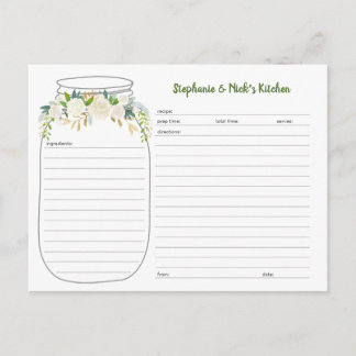 Cartes de recettes en pot Mason avec feuillage flo